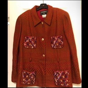 Vintage Chanel Rust Red Jacket with Sequinned Pockets.